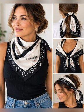 Alina Villasante "I Am Love" Graffiti Extra Large Black & White 100% Silk Scarf